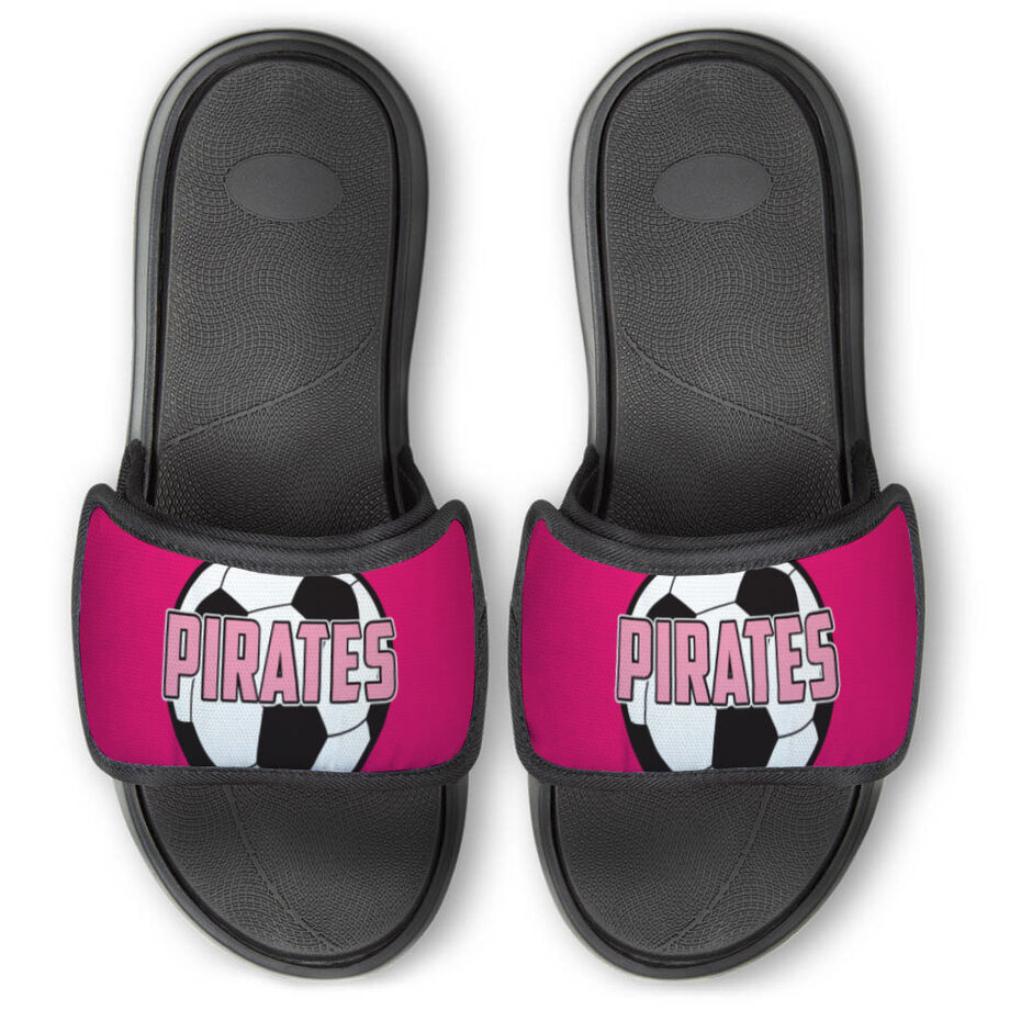 Soccer Repwell&reg; Slide Sandals - Soccer Ball with Text - Personalization Image