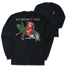Hockey Tshirt Long Sleeve - He's Checking It Twice (Back Design) 