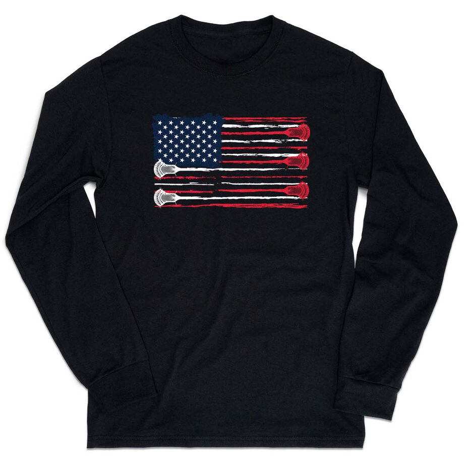 Guys Lacrosse Tshirt Long Sleeve - Amercian Flag