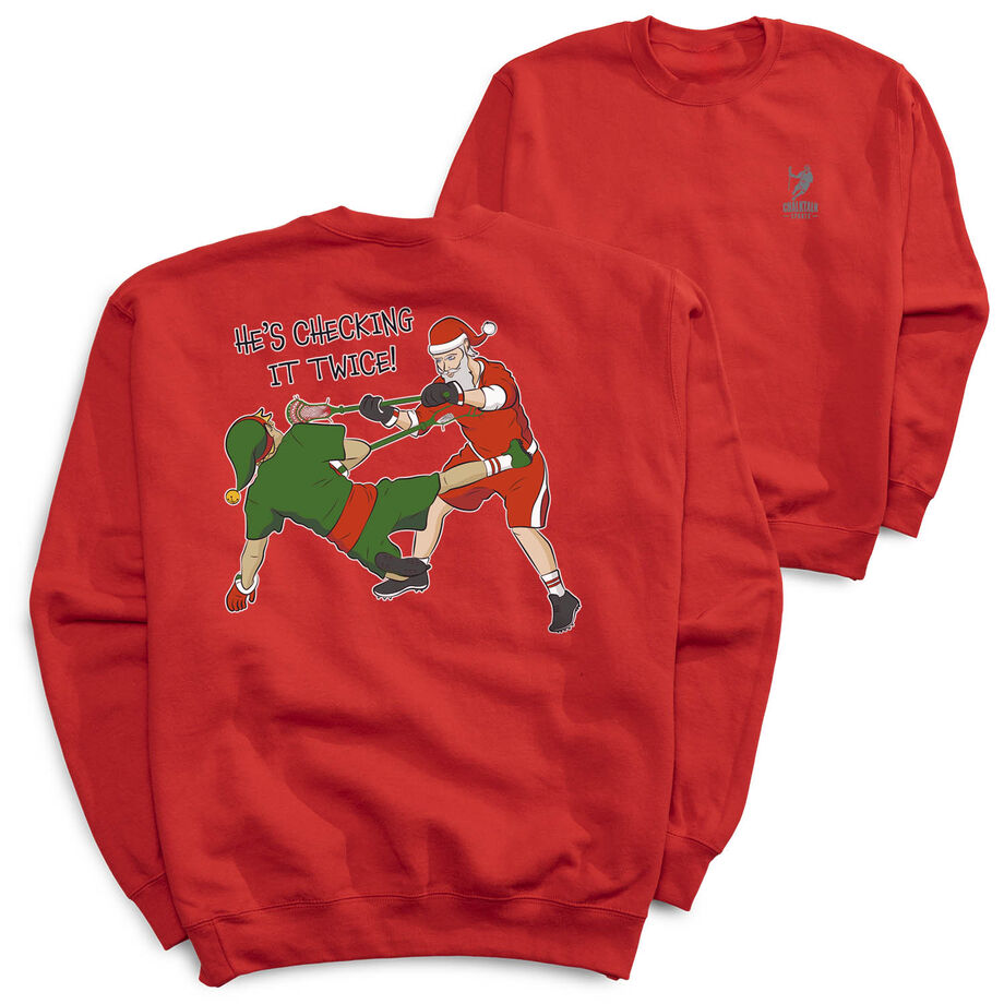 Guys Lacrosse Crewneck Sweatshirt - Checking It Twice Lacrosse (Back Design)