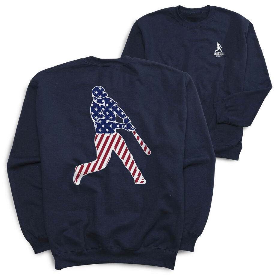 Baseball Crewneck Sweatshirt - Baseball Stars and Stripes Player (Back Design)