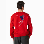 Guys Lacrosse Crewneck Sweatshirt - American Flag Silhouette (Back Design)