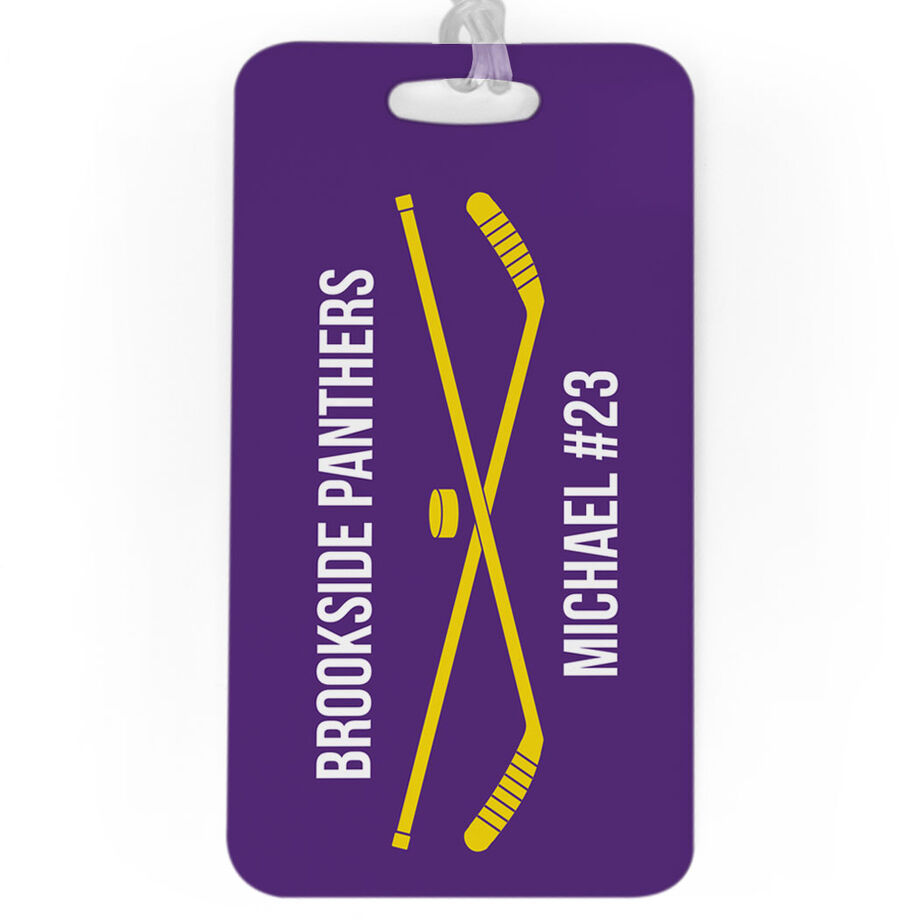 Hockey Bag/Luggage Tag - Personalized Text with Crossed Sticks