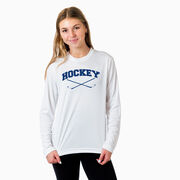 Hockey Long Sleeve Performance Tee - Hockey Crossed Sticks Logo