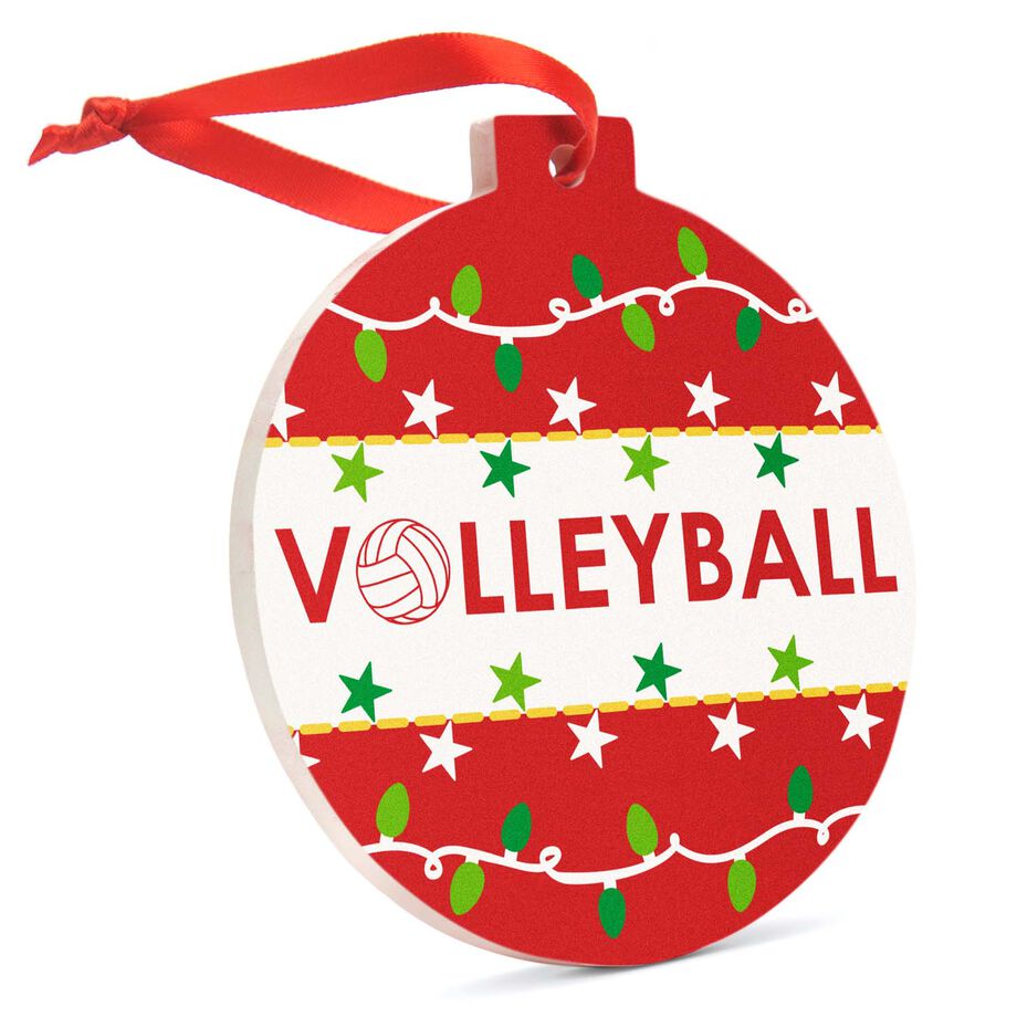 Volleyball Round Ceramic Ornament - Christmas Lights