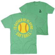 Softball T-Shirt Short Sleeve - I'd Rather Be Playing Softball Distressed (Back Design)