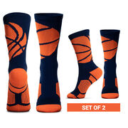 Basketball Woven Mid-Calf Sock Set - Ball Wrap (Navy/Neon Orange)