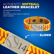 Authentic Softball Leather Bracelet With Slider - Custom Number