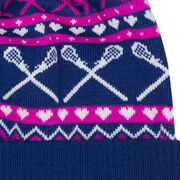 Girls Lacrosse Knit Hat - Crossed Sticks and Hearts