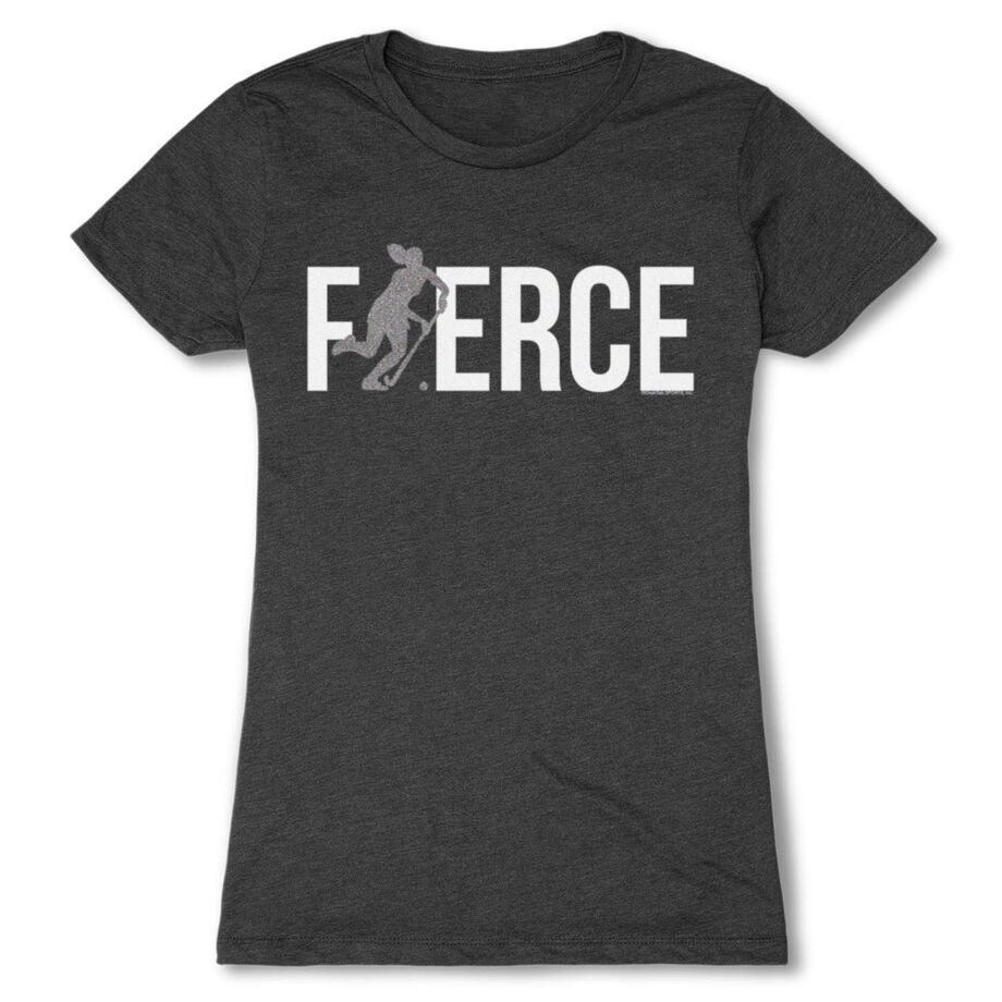 Field Hockey Women's Everyday Tee - Fierce Field Hockey Girl with Silver Glitter