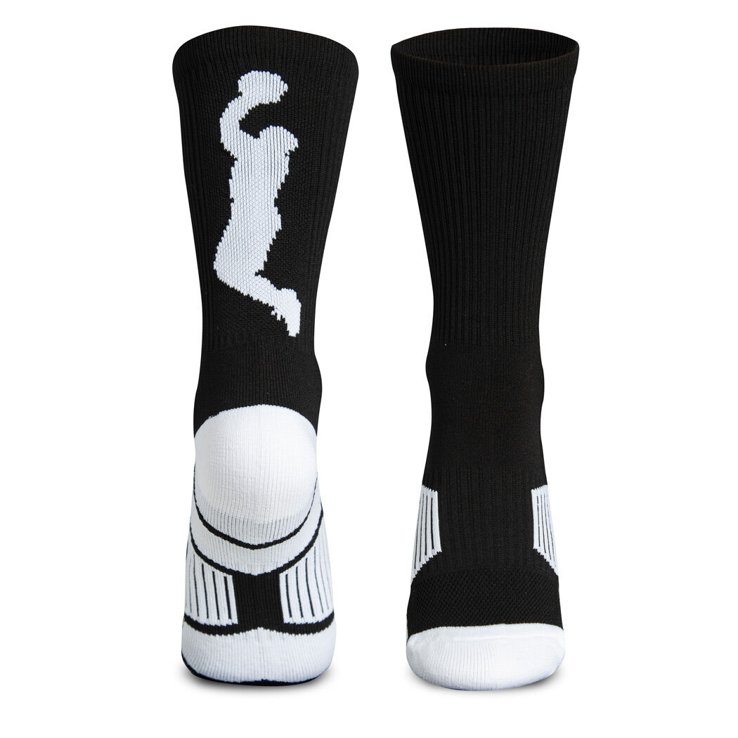 ChalkTalkSPORTS Basketball Mid Calf Socks Jumpshot Silhouette Gift for Basketball Player Youth Basketball Team Gift Crew Length Basketball Socks Black