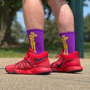 Basketball Woven Mid-Calf Socks - Player Jump Shot (Purple/Gold)