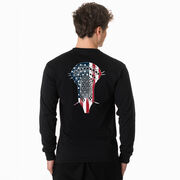 Guys Lacrosse Tshirt Long Sleeve - Patriotic Stick (Back Design)