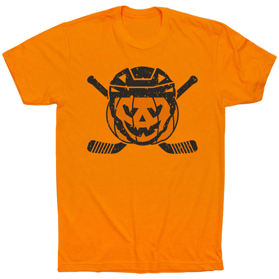 Hockey Short Sleeve T-Shirt - Helmet Pumpkin
