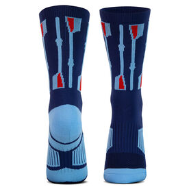 Crew Woven Mid-Calf Socks - Vertical Oars (Navy/Light Blue/Red)