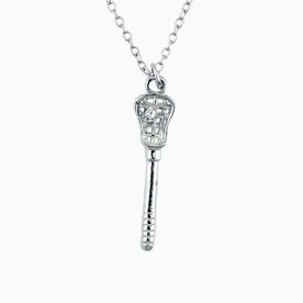 Austrian Crystal Silver Lacrosse Stick Pendant Necklace with Cubic Zirconia