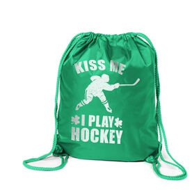 Hockey Drawstring Backpack Kiss Me I Play Hockey