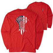 Guys Lacrosse Tshirt Long Sleeve - Patriotic Stick (Back Design)