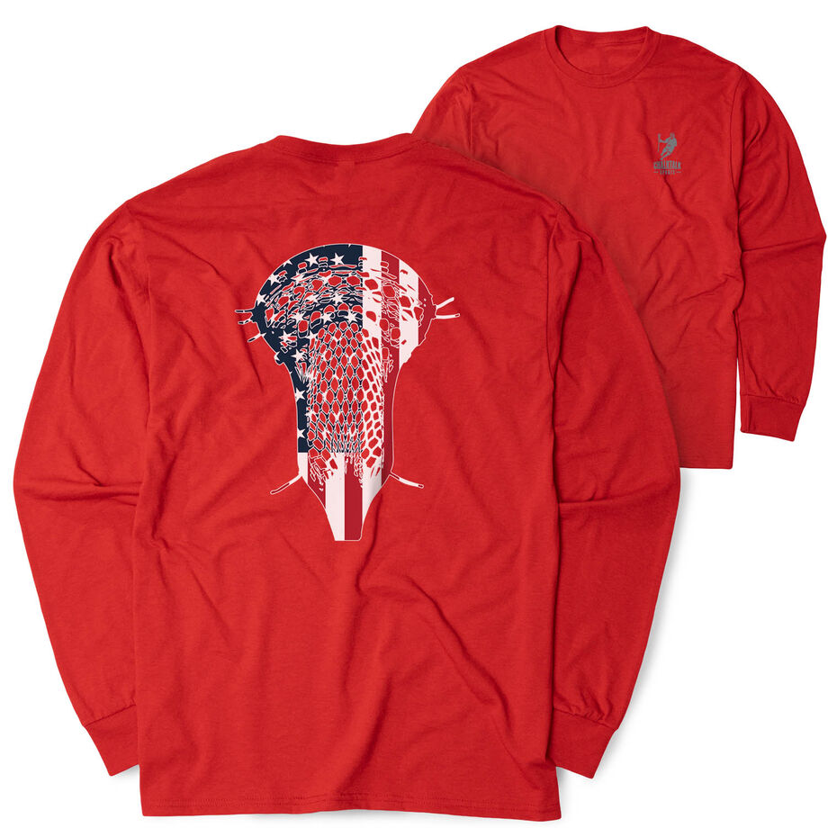 Guys Lacrosse Tshirt Long Sleeve - Patriotic Stick (Back Design)