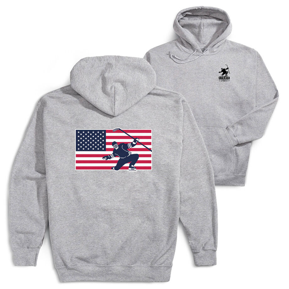 Hockey Hooded Sweatshirt - Patriotic Hockey (Back Design)