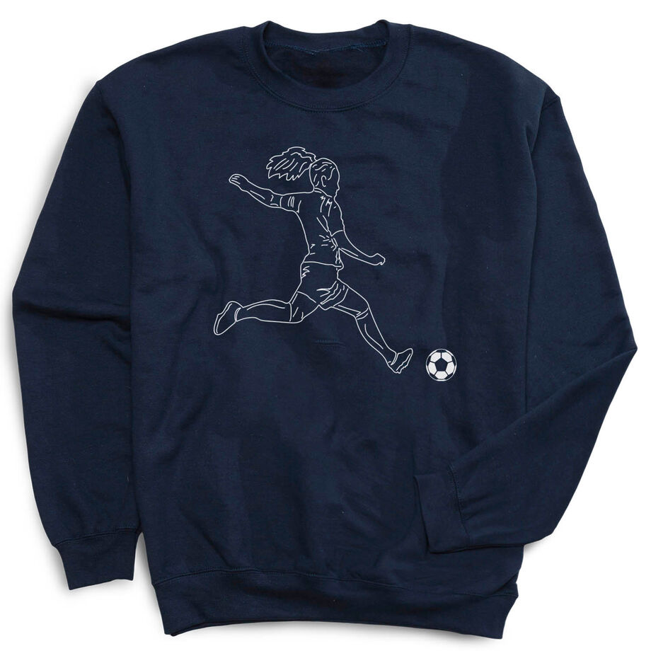 Soccer Crewneck Sweatshirt - Soccer Girl Player Sketch - Personalization Image