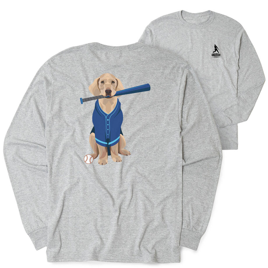 Baseball Tshirt Long Sleeve - Dinger the Baseball Dog (Back Design)