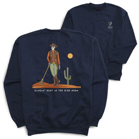 Guys Lacrosse Crewneck Sweatshirt - Slingin Heat In The High Noon (Back Design)