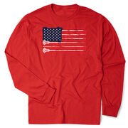 Guys Lacrosse Tshirt Long Sleeve - Amercian Flag