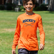 Hockey Long Sleeve Performance Tee - Hockey Crossed Sticks Logo