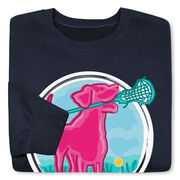 Girls Lacrosse Crewneck Sweatshirt - Lacrosse Dog with Girl Stick