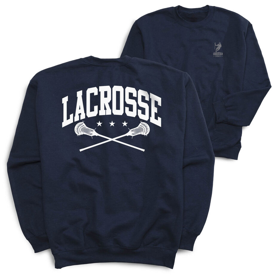 Guys Lacrosse Crewneck Sweatshirt - Lacrosse Crossed Sticks (Back Design)