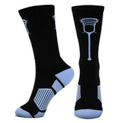 Guys Lacrosse Woven Mid-Calf Socks - Single Stick (Black/Carolina Blue)