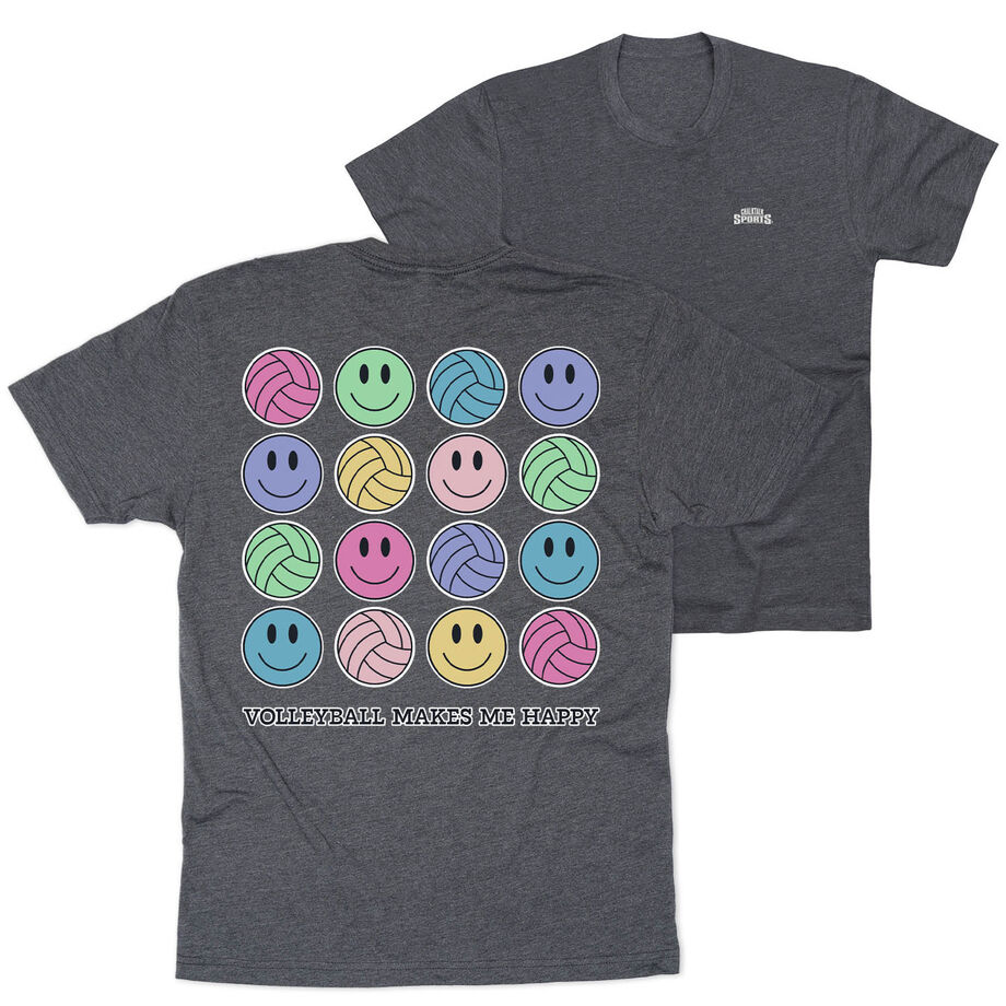 Volleyball Short Sleeve T-Shirt - Volleyball Makes Me Happy (Back Design)