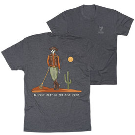 Guys Lacrosse Short Sleeve T-Shirt - Slingin Heat In The High Noon (Back Design)