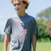 Guys Lacrosse Short Sleeve Performance Tee - American Flag Silhouette