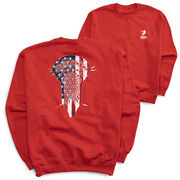 Guys Lacrosse Crewneck Sweatshirt - Patriotic Stick (Back Design)