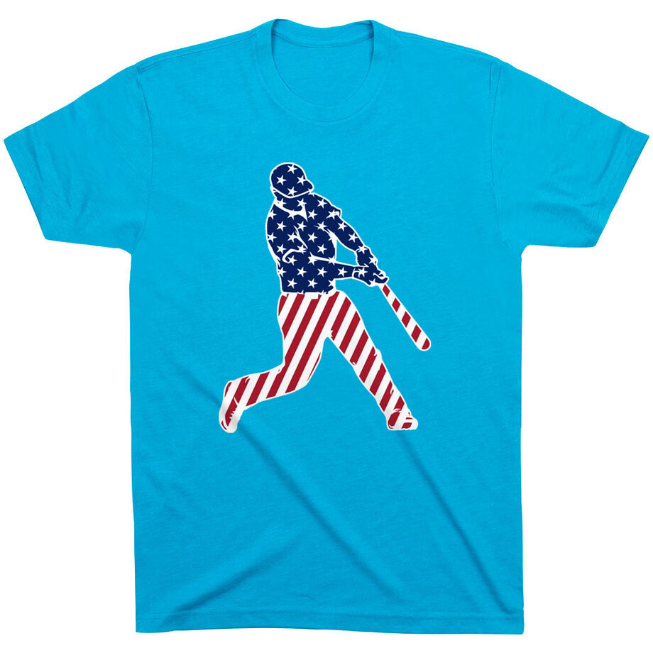 Baseball T-Shirt Short Sleeve - Baseball Stars and Stripes Player