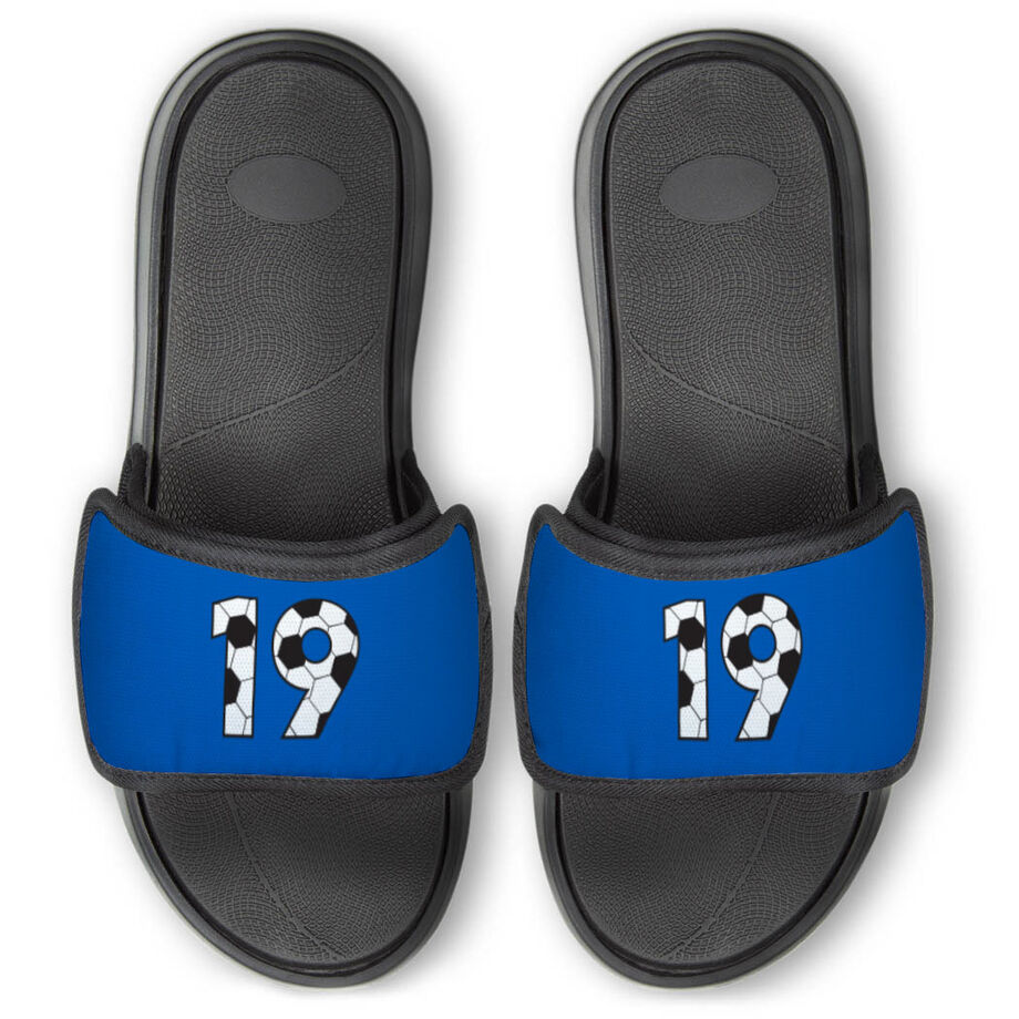Soccer Repwell&reg; Slide Sandals - Custom Soccer Number - Personalization Image