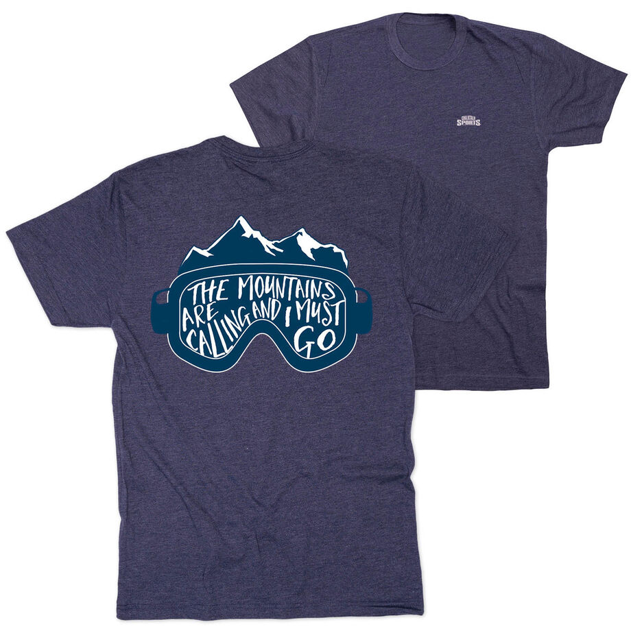 Skiing Short Sleeve T-Shirt - The Mountains Are Calling (Back Design)