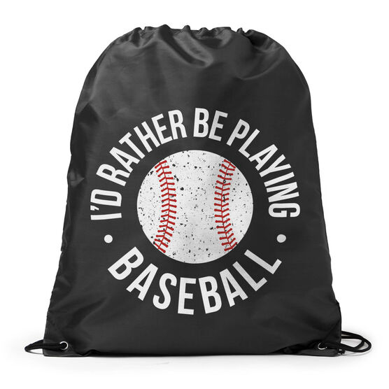 Baseball Drawstring Backpack - I'd Rather Be Playing Baseball Distressed