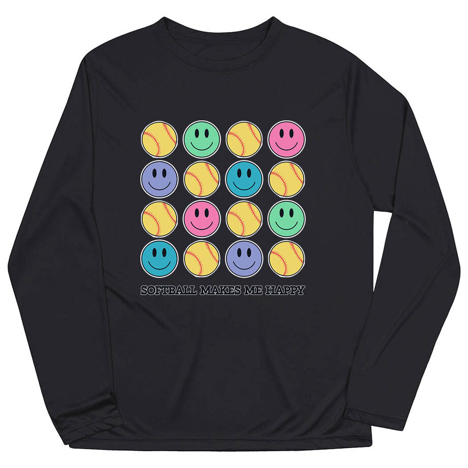 Softball Long Sleeve Performance Tee - Softball Makes Me Happy