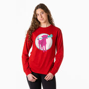 Girls Lacrosse Tshirt Long Sleeve - Lacrosse Dog with Girl Stick