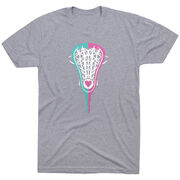 Girls Lacrosse T-Shirt Short Sleeve Lacrosse Stick Heart [Adult Medium/Gray] - SS