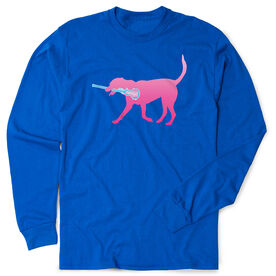 Girls Lacrosse Tshirt Long Sleeve - Lula The Lax Dog (Pink)