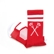 Guys Lacrosse Woven Mid-Calf Socks - Retro Crossed Sticks (Red/White)