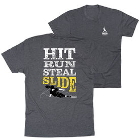 Softball Short Sleeve T-Shirt - Hit Run Steal Slide (Back Design)