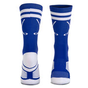 Hockey Woven Mid-Calf Socks - Classic Stripe Crossed Sticks (Royal/White)