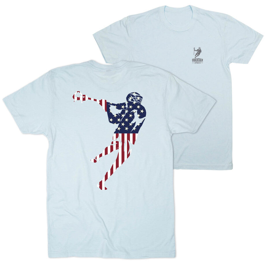 Guys Lacrosse Short Sleeve T-Shirt - American Flag Silhouette (Back Design)