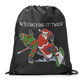 Hockey Drawstring Backpack - He's Checking It Twice