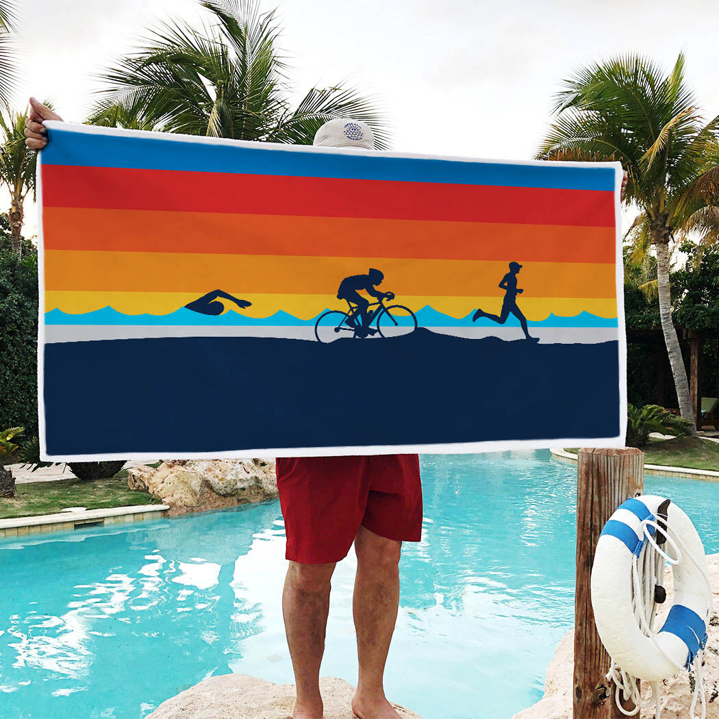Free Personalization Bike Sky Blue "Swim Run" Triathlon Bag Tag 